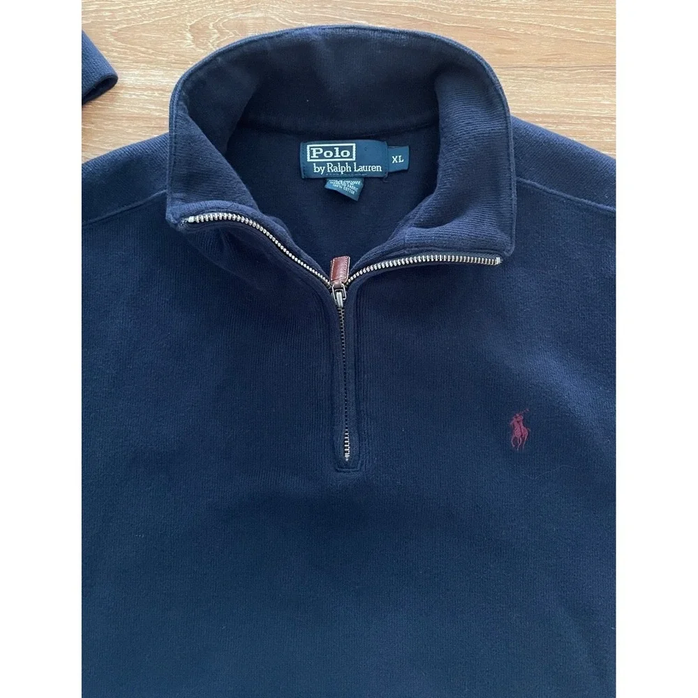 Polo Ralph Lauren Navy Blue Cotton Men's Pullover Sweater with half Zip, X Large